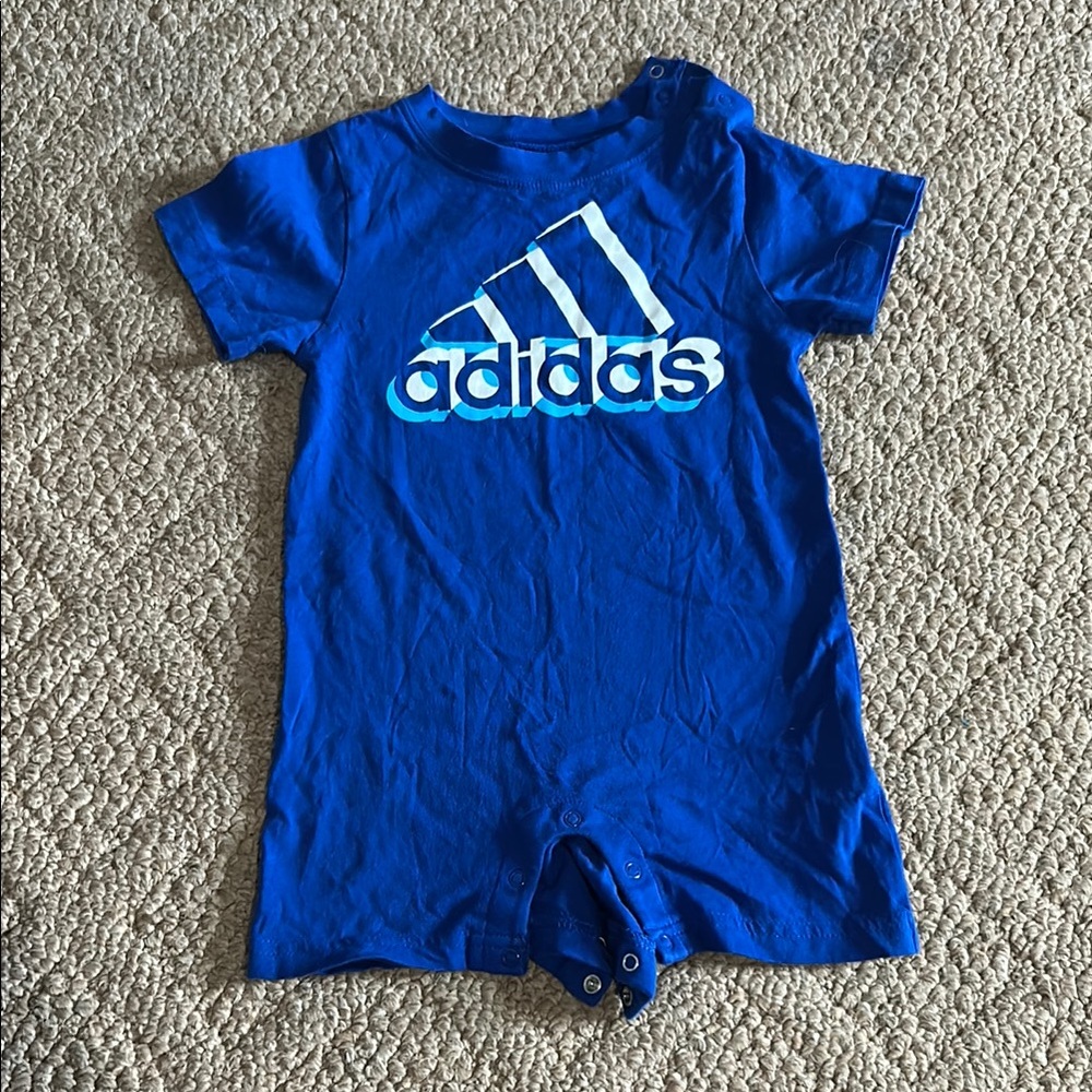 Adidas baby boy Blue Bodysuit with Signature Stripes size 18 months